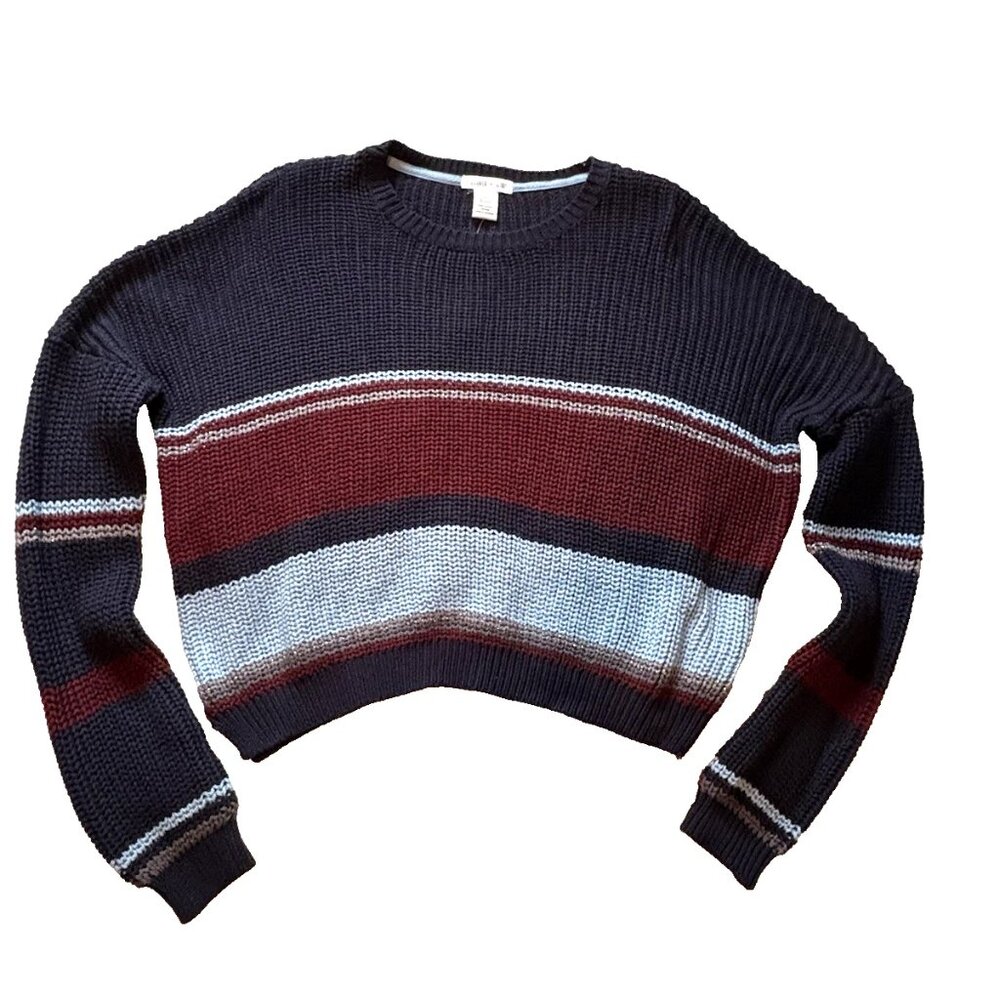 Clover & Scout Cropped Sweater Women's M Striped Knit Pullover Blue Black